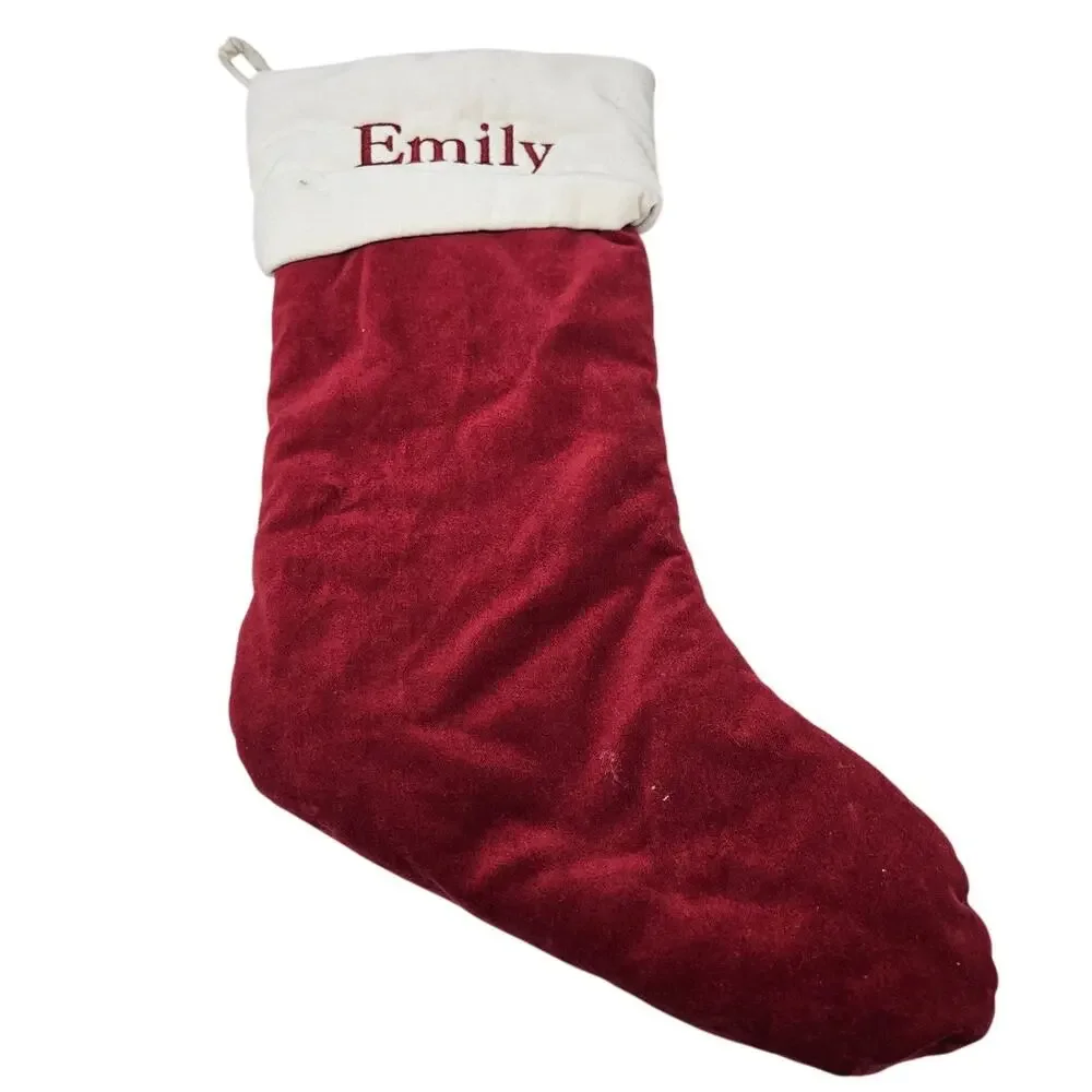 Pottery Barn Personalized Red White Velvet Christmas Stocking Emily Traditional
